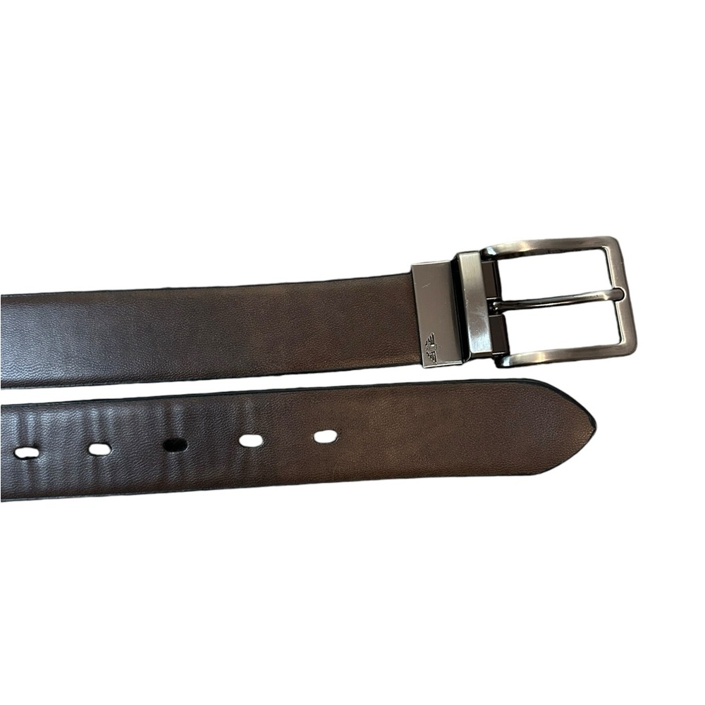 Dockers Medium Faux Leather Black Brown Reversible Silver Buckle Belt XL‎ 42-44